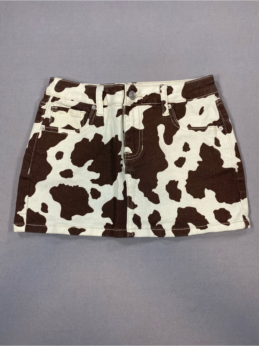 Ashley Mason Brown & Cream Cow-Print Mini Skirt